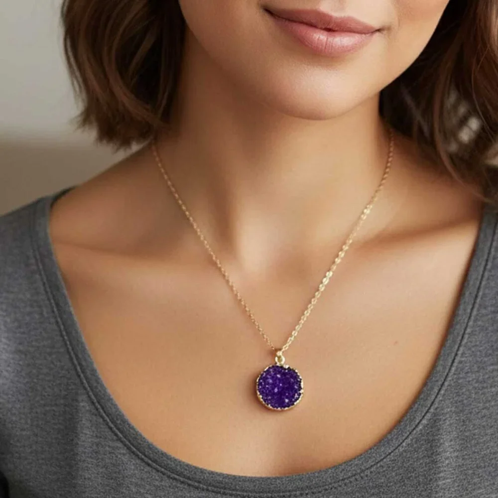 Purple Fashion Stone Round Necklace